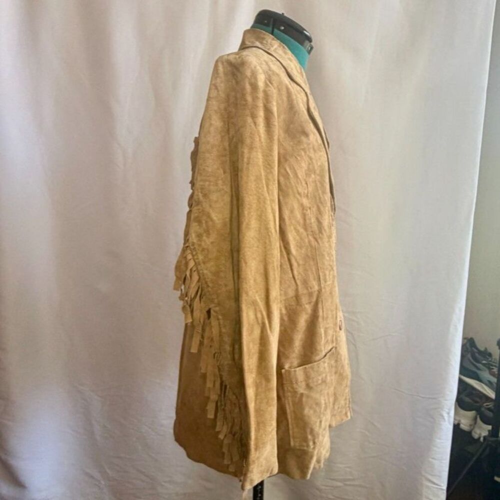 Vintage Denim & Co tan leather fringe blazer jacket. Size large - Picture 4 of 8